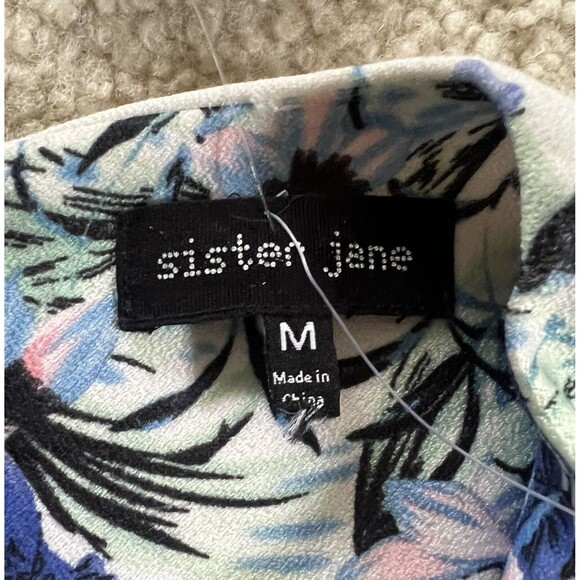 SISTER JANE Dress Size Medium White Blue Floral Sleeveless Fit Flare Mini Lace - Picture 4 of 12